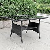 Calma Lux® Polyrattan Gartentisch 120x70x68cm mit Ablage Glas Tischplatte...