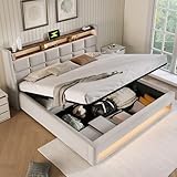 DEKKETO Boxspringbett mit Stauraum, Polsterbet 180x200 Doppelbett mit LED und 2...