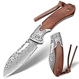 SPITZKANTE Taschenmesser Damast, 42a-konformes Zweihandmesser aus 67 Lagen...