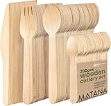 MATANA 200er Holzbesteck Set - 50 Messer, 50 Gabeln, 50 Löffel, 50 Teelöffel -...