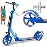 Arebos Cityroller Tretroller Blau höhenverstellbar | klappbar | inkl. Tragegurt...