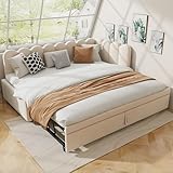 Merax 2-in-1 Multifunktions-Schlafsofa (90/180 x 200 cm), Samtrosa Polsterbett,...
