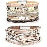 Suyi Mehrschichtiges Lederarmband-Set 2 Stück Perlen Wickelarmband Armbänder...