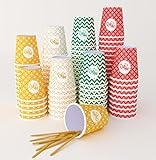 7 OZ,200 Stück Pappbecher Mehrfarbig mit Holz Rührstäbchen,Einwegbecher...