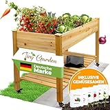 Tiny Garden Premium Hochbeet aus Holz mit Rollen für Balkon 122x59x81,5cm...