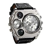 JewelryWe Herrenuhr Übergroß Zwei Zeitzone Kompass Thermometer Kalender Analog...