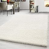 Teppium Moderner Hochflor Teppich Wohnzimmer 140 x 200 cm Creme - Shaggy...