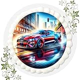 Für den Geburtstag ein Tortenbild, Zuckerbild mit Motiv Ford Mustang, Essbares...