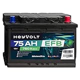 HeyVolt EFB Autobatterie 12V 75Ah 760A/EN Starterbatterie, Start-Stopp &...