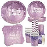 Lilagold Partygeschirr, 50Stück Kindergeburtstag Set Diamanten 23cm/18cm...