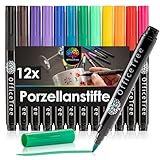 OfficeTree 12 x Porzellanstifte Spülmaschinenfest - 12 Farben - Pinselspitze -...