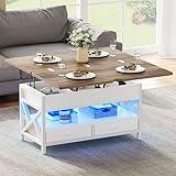 YITAHOME Couchtisch Höhenverstellbar, Wohnzimmertisch mit Schublade und LED,...