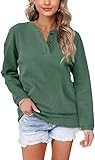 Aokosor Pullover Damen Sweatshirt V Ausschnitt Einfarbig Langarmshirt mit...