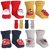 Simpeak 4 Paar Socken Baby, Weihnachten ABS Socken Baby Anti Rutsch, Rutschfeste...
