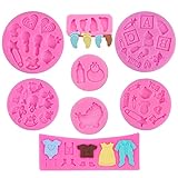 Woohome Babydusche Silikon Fondant Kuchenform, 8 Stück 3D Baby Silikonformn...