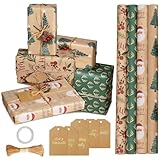 4 Geschenkpapier Weihnachten Rolle, 43cm X 3m Kraft Geschenkpapier Kinder...