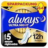 Always Ultra Secure Night Damenbinden (Größe 5) mit Flügeln 64 Stück, Super...