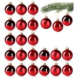 com-four® 24x Christbaumkugeln - rote Weihnachtskugeln aus echtem Glas für...