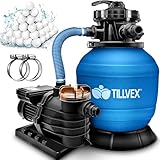 tillvex Sandfilteranlage Pool 10 m³/h inkl. 800g Filterbälle | Filteranlage...