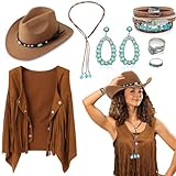 7 Stück Western Cowboy Kostüm für Damen, Cowgirl Outfits Zubehör Set mit...