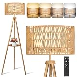 OUTON Stehlampe Holz Dreibein, Modern Dimmbar Stehlampe mit Fernbedienung, 4...