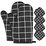 AUAUY 1 Paar Ofenhandschuhe und 4 Topflappen, Baumwolle rutschfeste...