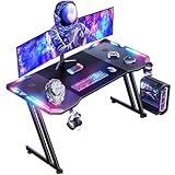 HLONONE 120 x 60 cm Gaming Tisch, Gaming Schreibtisch mit LED, PC Tisch Gaming...