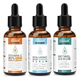 BIO Gesichtspflege Set mit Vitamin C Serum, Retinol Serum, Hyaluron Serum für...