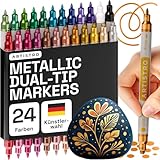 Artistro Metallic Marker Stifte, 24 Dual Tip 1mm + 5mm Metallic Acrylstifte...
