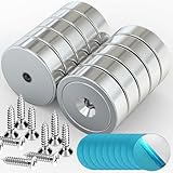 10Stück Magnete Neodym 25mm Magnet Stark Mit Loch - Extra Starke 20kg Magnetic Rund Starker Halt Magneten, Topfmagnet mit Flach Selbstklebend Metallplättchen (10Stück Magnet+10Stück Metallplättc)