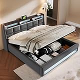 DEKKETO Boxspringbett mit Stauraum, Polsterbet 180x200 Doppelbett mit LED und 2...