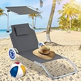 Tubiaz Sonnenliege Klappbar mit Dach Liegestuhl mit Rollen, Strandliege 5-Fach...