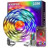 KSIPZE Led Strip 10m RGB LED Streifen mit Fernbedienung Bluetooth Musik Sync...