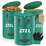 Miaglury 3x 272L Gartenabfallsack Stabil mit Deckel & inkl. Handschuhe -...