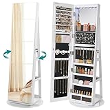 SONGMICS Schmuckschrank, Spiegelschrank, mit rahmenlosem Ganzkörperspiegel, 3...