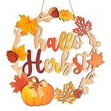 BOFUNX Herbst Türkranz aus Holz 30cm Herbstkranz Dekokranz zum Aufhängen...