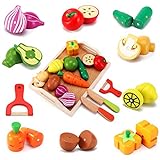 CARLORBO Holzspielzeug Essen für Kinder Küche - Spielen Sie Essen Schneiden...
