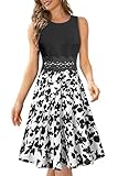 HOMEYEE Damen Vintage Rundhals Ärmellos Blumen Bestickt Knielang Cocktailkleid...