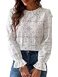 CUPSHE Damen Bluse Blumen Cutout Rundhalsausschnitt Langarm Rüschen Oberteile...