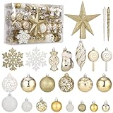 130 Stück Weihnachtskugeln Gold Set, Weihnachtsbaumkugeln Plastik für...