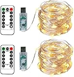 BXROIU 2 x 100LEDs Lichterkette USB 10 Meter Silbernedraht mit Fernbedienung...