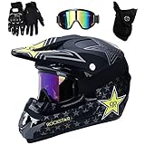 UIGJIOG Fullface Helm MTB,Black Motocross Helm Kinder Für Mountainbike ATV BMX...