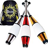 Juggle Dream Euro PRO Jonglierkeulen 3er-Set (Silber/Rot/Gold) Jonglier Keulen...
