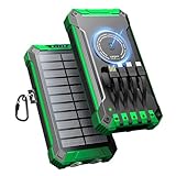 Wireless Solar Powerbank 26800mAh mit 4 Kabeln, Powerbank USB-C 15W...