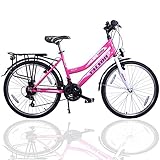 24 Zoll Mädchenfahrrad 21-Gang Shimano Schaltung mit Beleuchtung nach STVO Rosa...