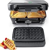 1200W Sandwichmaker 3 IN 1, 5-Gang-Temperaturregelung Waffeleisen...