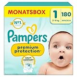Pampers Premium Protection Größe 1, 180 Windeln, 2kg-5kg, Doppelter Schutz...