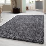 Carpetsale24 Shaggy Hochflor Teppich Wohnzimmer 120 x 170 cm Grau - Modern...