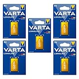 5 Stück Varta HighEnergy von 1 Alkaline Batterie Longlife e-bloc (6LR61) 9 V