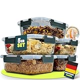 uandu Glasbehälter mit Deckel, 5- teilig, Meal prep Gläser, Frischhaltedosen...